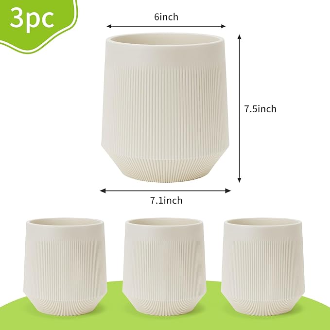 Plant Pots，Set of 3 Plastic Pots for Indoor Plants,Flower Pots Outdoor Planters with Drainage Hole and Seamless Saucer,Milky-Yellow