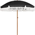AMMSUN 7ft Patio Umbrella with Fringe Outdoor Tassel Umbrella UPF50+ Premium Steel Pole and Steel Ribs Push Button Tilt, Black