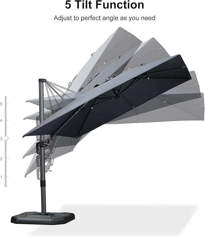 PURPLE LEAF 9' X 12' Right-left Tilt Patio Umbrella with Base Outdoor Cantilever Swivel Rectangle Umbrella Aluminum Offset Umbrella with 360-degree Rotation for Garden Deck Pool Patio Grey