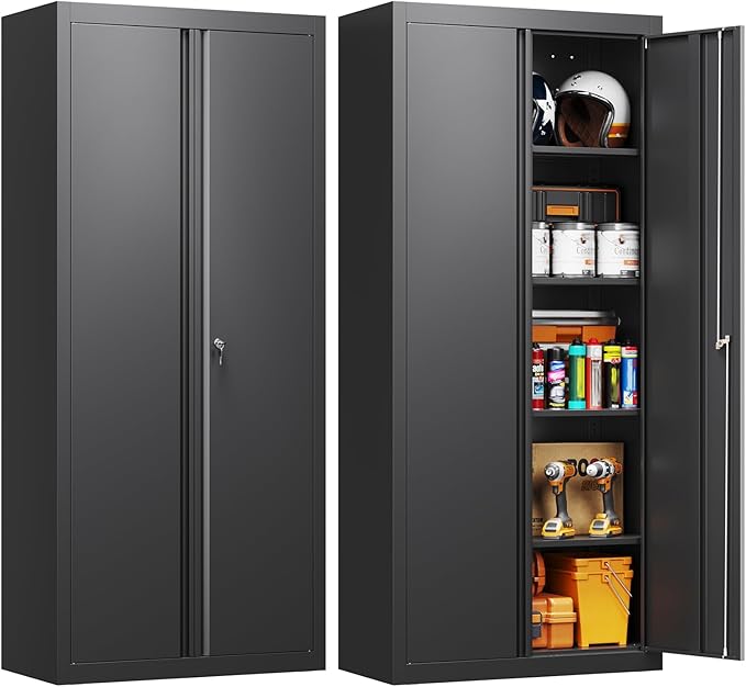 Yizosh Metal Garage Storage Cabinet with 2 Doors and 4 Adjustable Shelves - 71" Steel Lockable File Cabinet,Locking Tool Cabinets for Office,Home,Garage,School,Gym