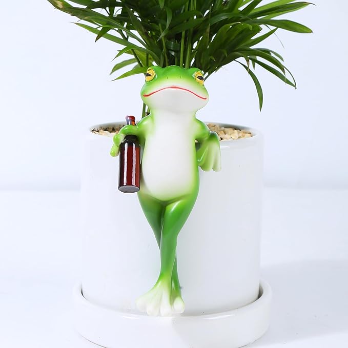 Miniature Frog Figurines Plant Decorations for Pots, Small Frog Statue Outdoor Gifts Women Garden Decor Planter Hugger for Flower,Yard,Lawn Ornament,2.82"x1.12"x5.22
