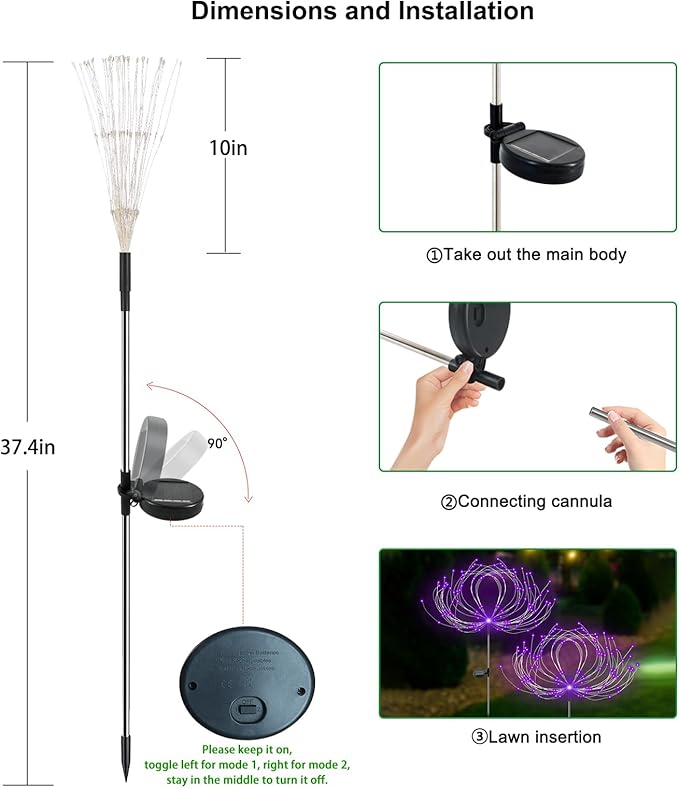 Solar Garden Lights Outdoor Waterproof, 2 Pack 120 LED Solar Firework Lights Decorative Garden Décor Outside for Flowerbed Pathway Party Christmas Decoration, Purple