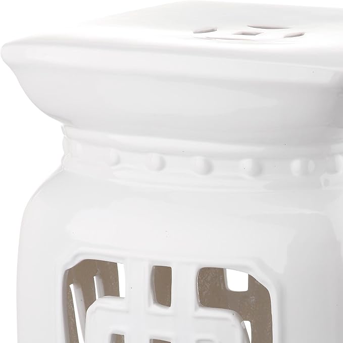 Safavieh Castle Gardens Collection Beijing Filigree Antique White Glazed Ceramic Garden Stool