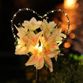 Starryfill Garden Solar Lights Outdoor Heart-Shaped with White Lily Flowers, Metal Stake Lights with 25led Warm White Decorative for Remembrance Gifts Cemetery Decorations Birthday's Day