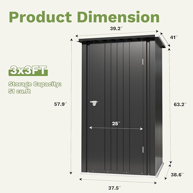 Devoko 3x3 FT Outdoor Storage Shed, Small Garden Tool Shed with Single Lockable Door, Metal Tool Storage Shed with Sloping Roof, Outside Shed for Backyard Patio Lawn, Black