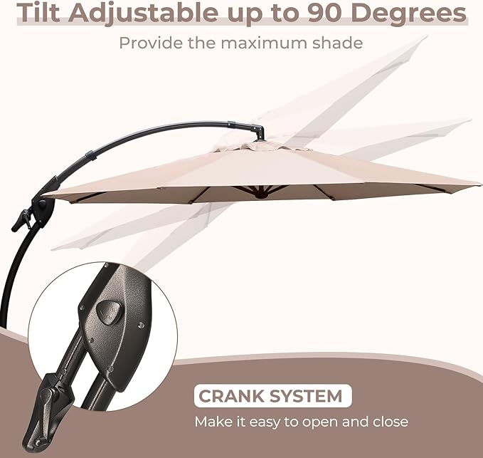 Grand patio 11FT Cantilever Umbrella with Base Outdoor Large Round Aluminum Offset Umbrella for Patio Garden Backyard (Champagne, 11 FT)