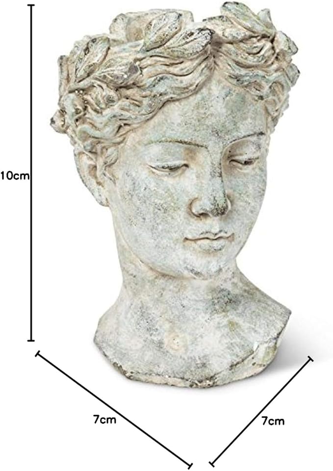 Abbott Collection Goddess Head Planter – Large Cement Indoor and Outdoor Planter Pot – Grecian Woman Statue Head Planter for Flowers and Succulents (Grey, 10" Tall, 4.5" Opening)