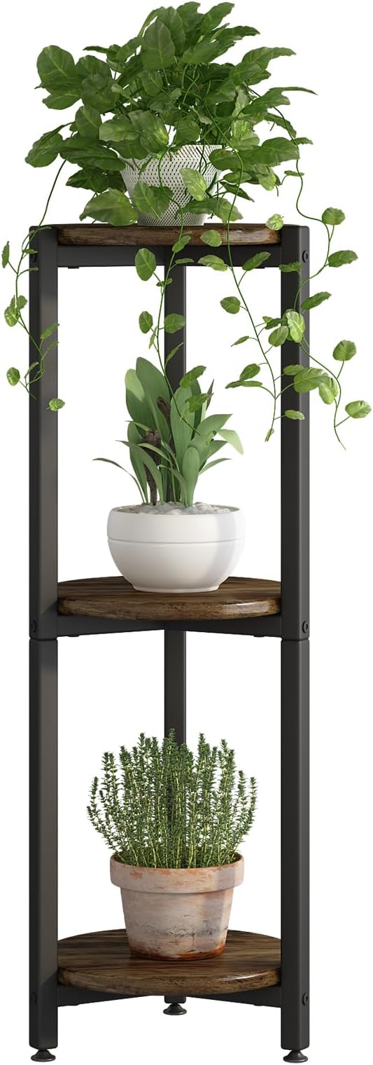 Plant Stand Indoor Corner Tall 3 Tier Metal Modern Flower Storage Plant Shelf Holder for Living Room Balcony Garden,Black (3 Tier-Black Round)