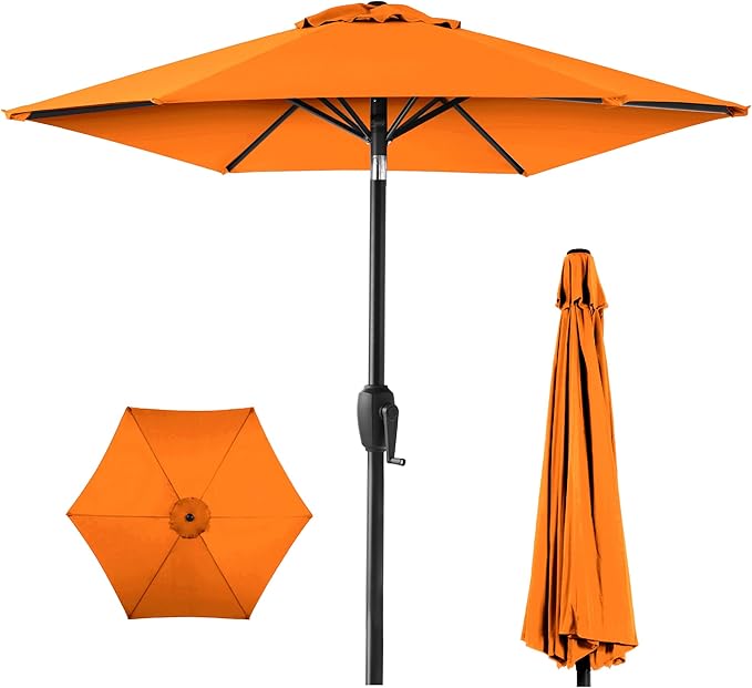 Best Choice Products 7.5ft Heavy-Duty Round Outdoor Market Table Patio Umbrella w/Steel Pole, Push Button Tilt, Easy Crank Lift - Orange