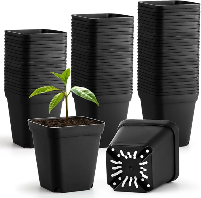 60 Pcs Nursery Pots 2.7 Inch, Plastic Seed Starting Pot with Drainage Holes, Sturdy Seedling pots for Planting, Cuttings (Black)