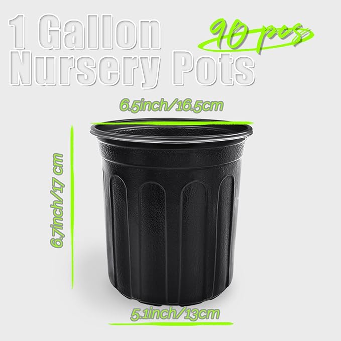 Anyumocz 90Pcs 1 Gallon Nursery Pots for Plants,Plastic Seedling Pot with Drainage Holes,Garden Flower Plant Container for Transplanting,Succulents,Cuttings(Black)