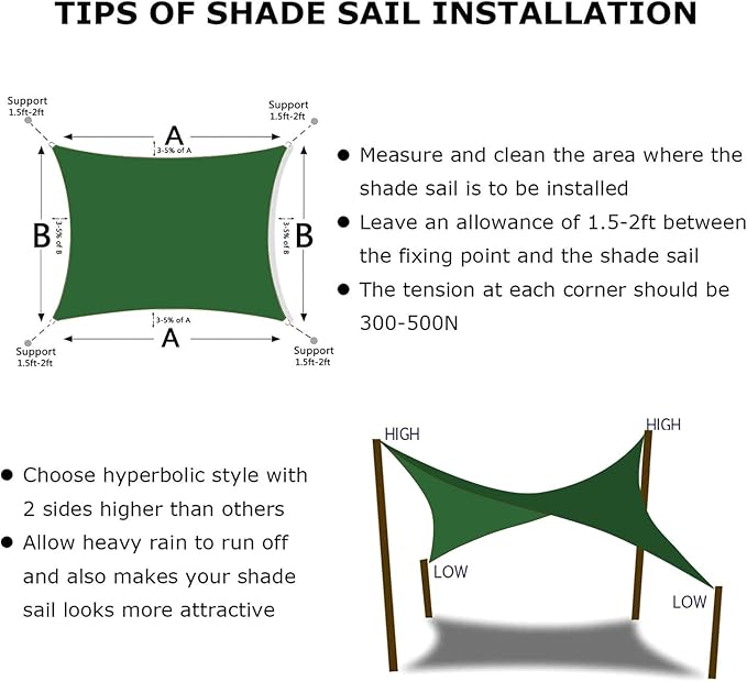 KANAGAWA 6'X14' Dark Green Custom Size Sun Shade Sail Rectangle UV Block Canopy Cover for Patio Backyard Lawn Garden Outdoor (Customized Available)