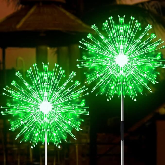 JJGoo Solar Firework Lights, 2 Pack 120 LEDs 2 Lighting Modes Solar Garden Lights Outdoor Waterproof for Yard Patio Walkway Pathway Party Wedding Christmas Decorative - Green
