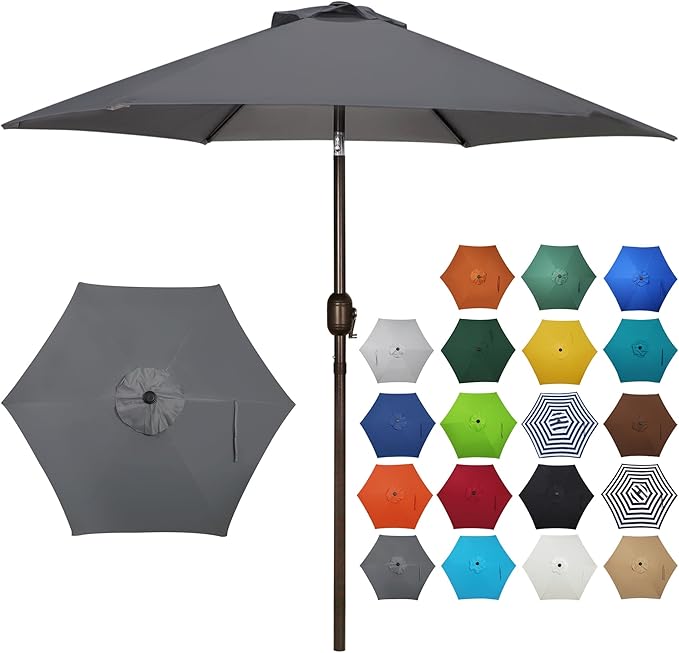 Blissun 7.5 ft Patio Umbrella, Yard Umbrella, Outdoor Market Umbrella with Push Button Tilt Crank, Dark Grey
