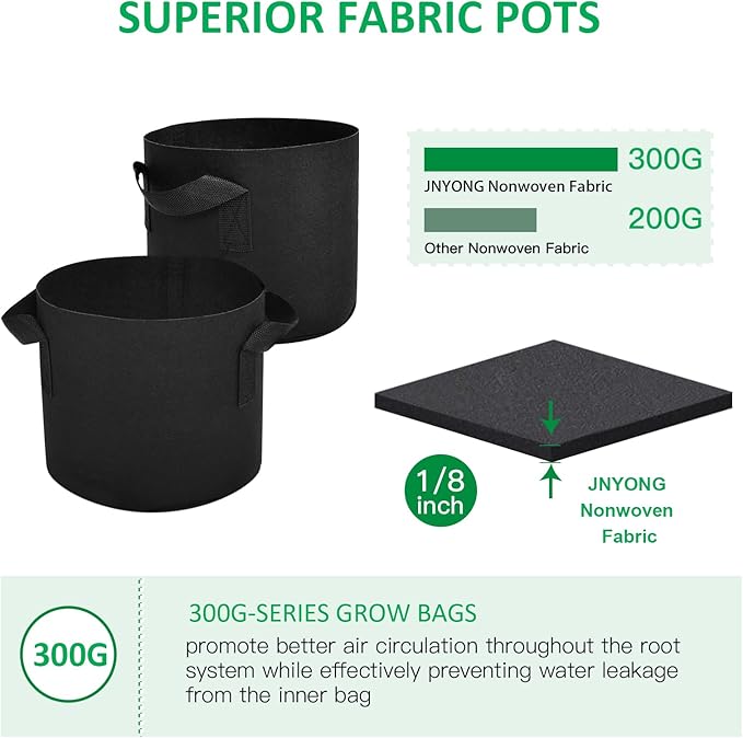 12-Pack 5 Gallon Thickened Non-Woven Grow Bags, Aeration Fabric Pots with Handles