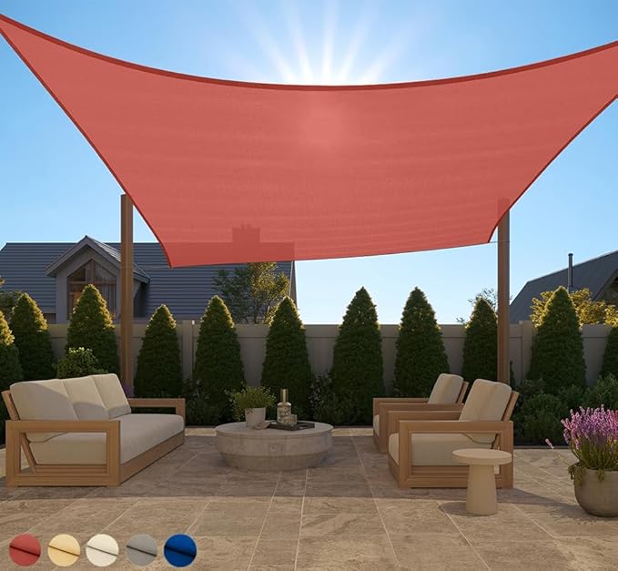 GORILLA GRIP Heavy Duty Sun Shade, UV Protection Fade Tear and Rust Resistant Rectangle Sunshade Canopy, Curved Edges Blocks Sunlight, Breathable Sail, Outdoor Patio, Lawn Garden 12x12 FT Terra