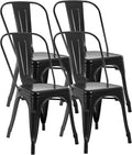 FDW | Metal Dining Chairs | Set of 4 | Black | Stackable Tolix Side Chairs with Backrest | Scratch-Resistant | Non-Slip Feet | Indoor/Outdoor Use | 330 lbs Capacity | for Kitchen & Restaurant