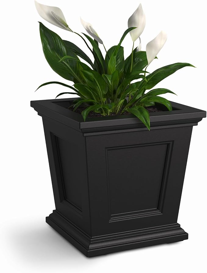 Mayne Fairfield 16-Inch Square Planter – Self-Watering, Weather-Resistant Planter for Flowers – Durable Outdoor Design for Patio, Porch, or Entryway
