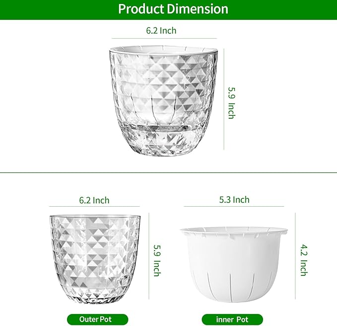 Self Watering Pots for Indoor Plants, Flower Pots, Self Watering Plant Pot-3pcs 6inch Clear