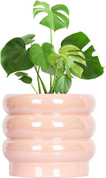 10 inch Ceramic Plant Pots for Indoor Plants, Rainbow Pearl Glaze Planter with Planters for Plants with Drainage Hole, Orchid Pots, Succulent Pot, Large Flower Pot (Pink)