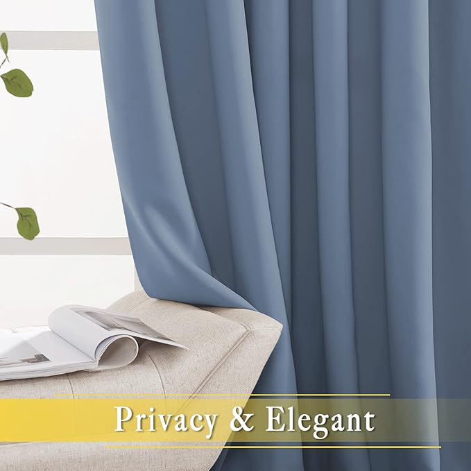 NICETOWN Patio Door Curtain for Sliding Glass Door, Thermal Insulated Blackout Curtain Drape for Living Room/Kitchen/Bedroom (Stone Blue, 1 Panel, 80 x 84 inch)