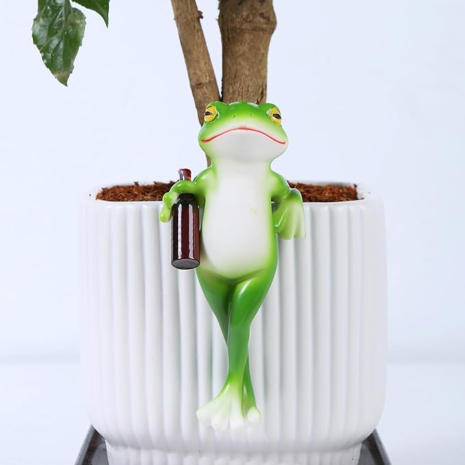 Miniature Frog Figurines Plant Decorations for Pots, Small Frog Statue Outdoor Gifts Women Garden Decor Planter Hugger for Flower,Yard,Lawn Ornament,2.82"x1.12"x5.22