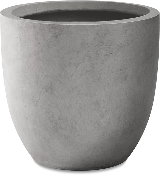 Kante 16.5" Dia Round Concrete Planter, Large Outdoor Modern Indoor Decorative Plant Pots with Drainage Hole and Rubber Plug for Home and Garden, Natural Concrete