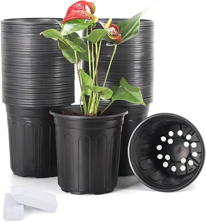 JERIA 50-Pack 1 Gallon Flexible Plant Nursery Pots with 50Pcs Plant Labels,Thickened Soft Plastic Seedling Pots,Seed Starting Pot Flower Plant Container for Succulents，Seedlings