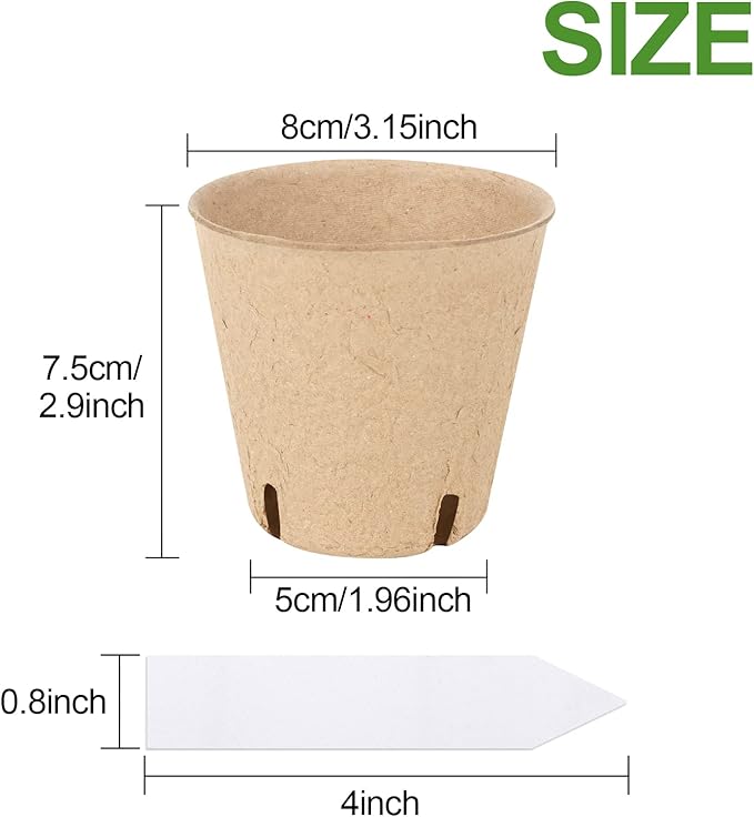 100PCS Peat Pots, 3.15Inch Seed Starting Pots with Drainage Holes Round Nursery Pot, Garden Germination Nursery Pot Bonus 20 Plant Labels