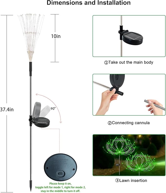 Solar Garden Lights Outdoor Waterproof, 2 Pack 120 LED Solar Firework Lights Decorative Garden Décor Outside for Flowerbed Pathway Party Christmas Decoration, Green