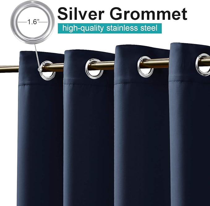 NICETOWN Patio Curtain for Outdoor Waterproof, Home Fashion Machine Washable Stainless Steel Ring Top Thermal Insulated Room Darkening Privacy for Balcony, 1 Panel, 52" W x 108" L, Navy Blue