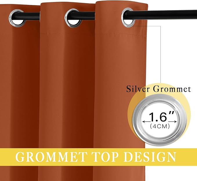 NICETOWN Blackout Curtain Drape for Bedroom - Light Reducing Thermal Insulated Solid Grommet Room Darkening Window Curtain 90 inches Long for Living Room (Burnt Orange, 1 Piece, W66 x L90)