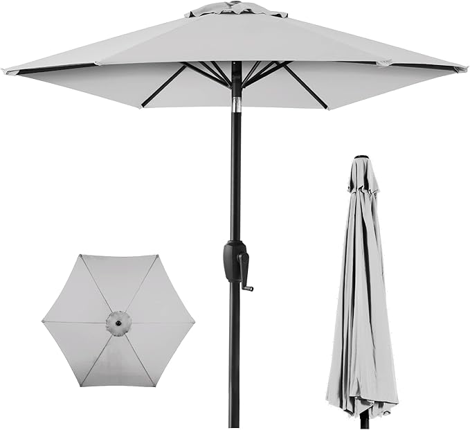 Best Choice Products 7.5ft Heavy-Duty Round Outdoor Market Table Patio Umbrella w/Steel Pole, Push Button Tilt, Easy Crank Lift - Fog Gray