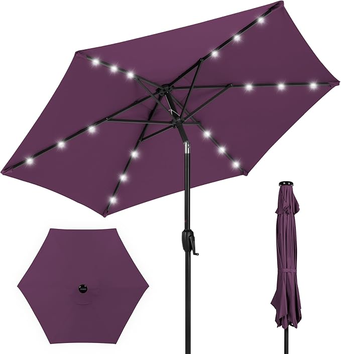 Best Choice Products 7.5ft Outdoor Solar Market Table Patio Umbrella for Deck, Pool w/Tilt, Crank, LED Lights - Amethyst Purple