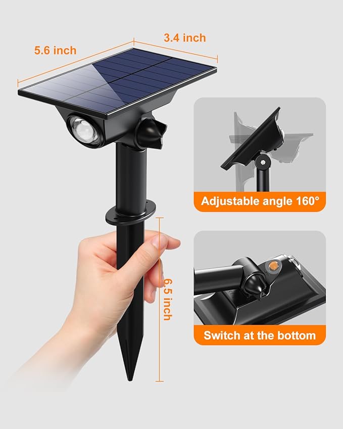 6 Pack Solar Power Spot Lights Outdoor Waterproof LED Dusk to Dawn Landscape Spotlight Lamp for Outside Yard, Tree, Flag, Plants, Garden, Statues, Outside, 3 Modes, 18 Hours Accent Ambient Lighting