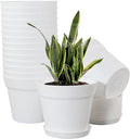 WOUSIWER 16 Pack 6 inch Plastic Planters for Indoor Flower Pots, Heavy Duty and Stylish 6 Inch Plant Pots for Indoor Plants with Drainage Holes and Tray for Plants, Flowers, White