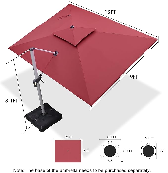 PURPLE LEAF Rectangle Patio Umbrella 9' X 12' Large Cantilever Umbrella, Terra