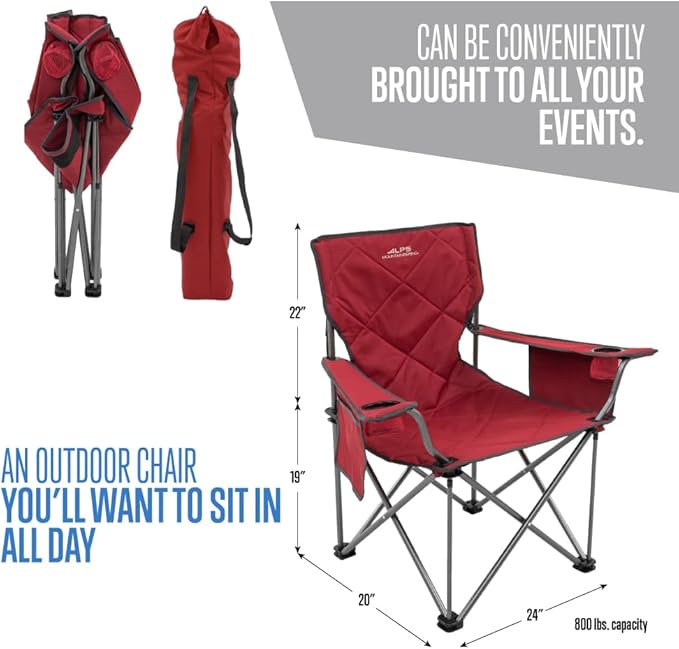 ALPS Mountaineering King Kong Camping Chairs for Adults with Mesh Cup Holders and Pockets, Built Durable and Reliable with Compact Foldable Steel Frame