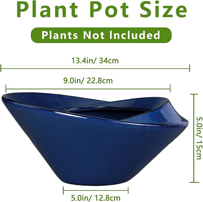 Bonsai Tree Pot 13 Inch - Ceramic Succulent Pots Large Bonsai Planter for Indoor Outdoor Plants Decorative Plant Pot with Drainage Hole Flower Pot for House Garden Room Home Decor Blue