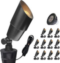 COLOER Brass Low Voltage Landscape Spotlight(Black) 12-Pack with 5W Aluminum Housing MR16 LED Bulb 2700K 450LM CRI85+,12V AC/DC Outdoor Uplighting, Directional Garden Patio Spot Up Light(101B-Black)