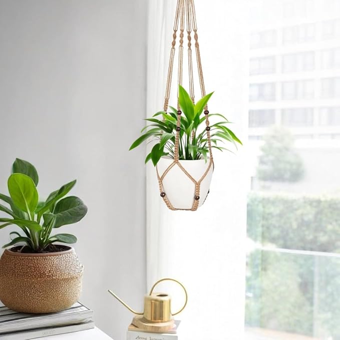 3 Pack Macrame Plant Hanger,Hanging Plant Holder, Boho Home Decor Hanging Basket with Wood Beads,Hanging Planters for Indoor Plants,Plant Hanger Indoor 35"/29"/23" Brown (POTS NOT Included)