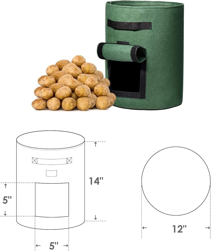 Delxo 5 Pack 7 Gallon Potato Growing Bags, Planter Garden Grow Bags with Flap, Double Layer Breathable Nonwoven Cloth for Planting,Vegetable,Tomato,Aeration Fabric Pots with Handles Green