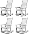 GREENVINES Outdoor Rocking Chairs | Set of 4 | Porch Rocker | HDPE Plastic | White | Oversized Rockers | High Back | Big & Tall | Ladder Back | for Patio Outside Backyard Balcony Garden