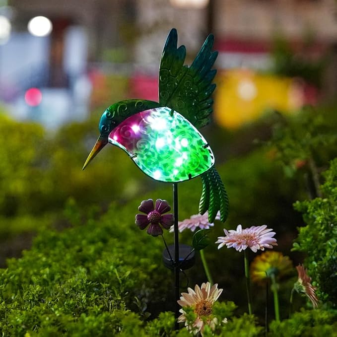 dreamysoul Outdoor Solar Hummingbird Garden Lights, Decorative Hummingbird Garden Stake Lights, Hummingbird Solar Lights for Outside Patio Yard Pathway Decor