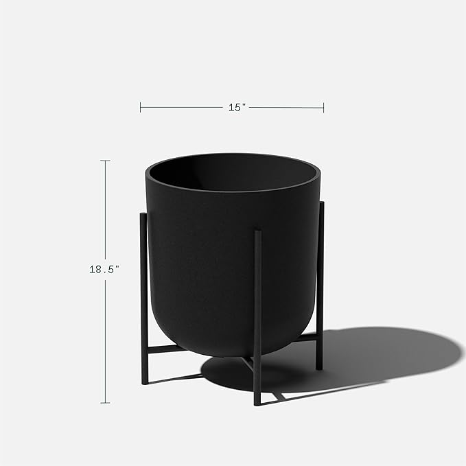Veradek Mason Series Raised Lima Planter - Round Planter for Patio/Balcony | Plastic-Stone Composite w/Metal Plant Stand | Modern Décor for Plants