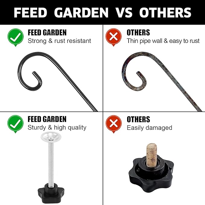 FEED GARDEN 31 Inch Heavy Duty Deck Hook for Railing 2 Pack, Non-Slip Clamp, 360 Degree Swivel, for Hanging Bird Feeders, Plants, Lanterns, Suet Baskets, Wind Chimes, Black