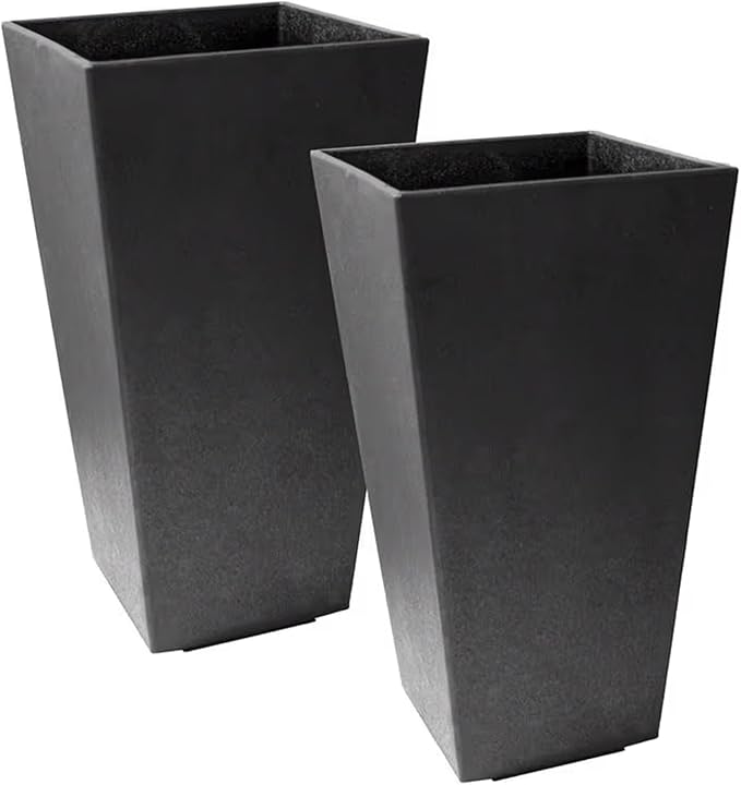 Tierra Verde 2-Pack Indoor & Outdoor Self-Watering Square Planters, Medium, Sonata, Black - Planter Containers for Plants and Flowers - Gardening and Landscaping Accessories