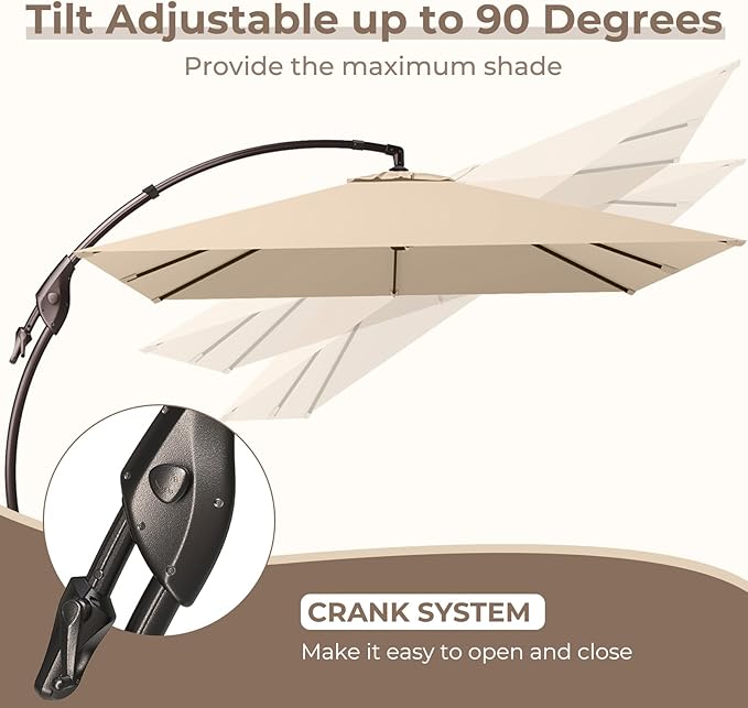 Grand patio 10x10 FT Patio Cantilever Umbrella with Base Outdoor Large Square Tilting Offset Umbrellas for Deck Yard (Champagne, 10x10 FT)