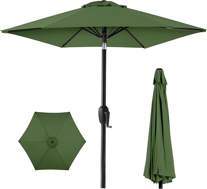 Best Choice Products 7.5ft Heavy-Duty Round Outdoor Market Table Patio Umbrella w/Steel Pole, Push Button Tilt, Easy Crank Lift - Fern