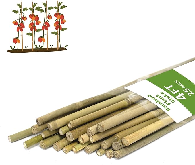 Plant Stakes, 4FT Natural Bamboo Garden Stakes, 25Pcs Bamboo Plant Stakes,Bamboo Sticks for Tomato,Beans,Vegetable and Climbing Plants